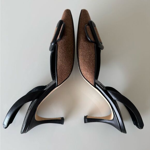 MANOLO BLAHNIK Brown Wool & Black Leather Buckle Mayslibi Heels EU 37 US 7 Shoes - Picture 4 of 10